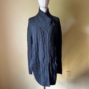 Original Aran Co. Merino Wool Cable Knit Cardigan Navy Blue XL Irish Sweater